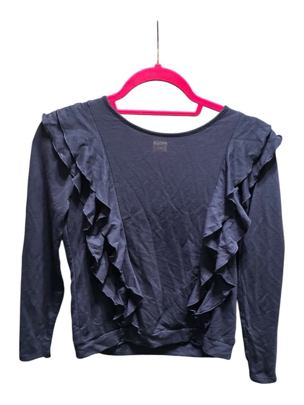 Arizona Jean Company Navy Ruffle-Front Long Sleeve Top